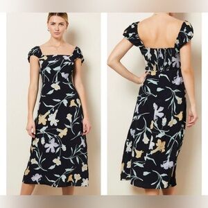NWT The East Order Essie Midi side slit Square neckline floral Dress Sz‎ S